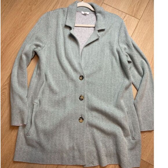 Chevron Knit Longline Cardigan Coat – Gray Green Mint – Size L - Picture 1 of 6